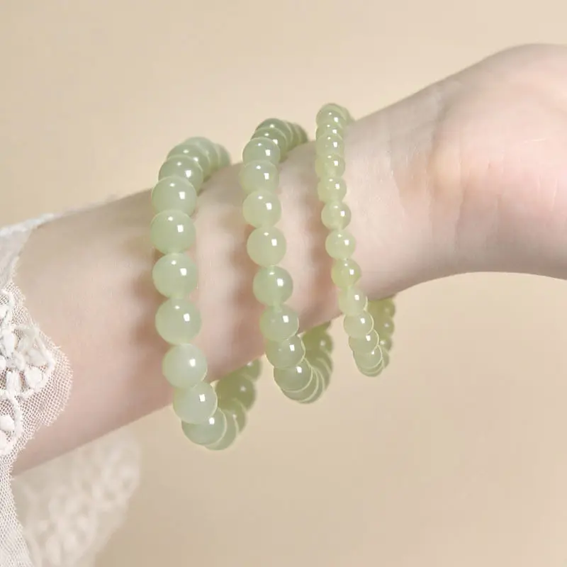 

Womens Imitation Hetian Jade Beaded Bracelet 2026 Light Ice Green Translucent Jewelry For Daily Wear Lovely Gift For Girlfriend