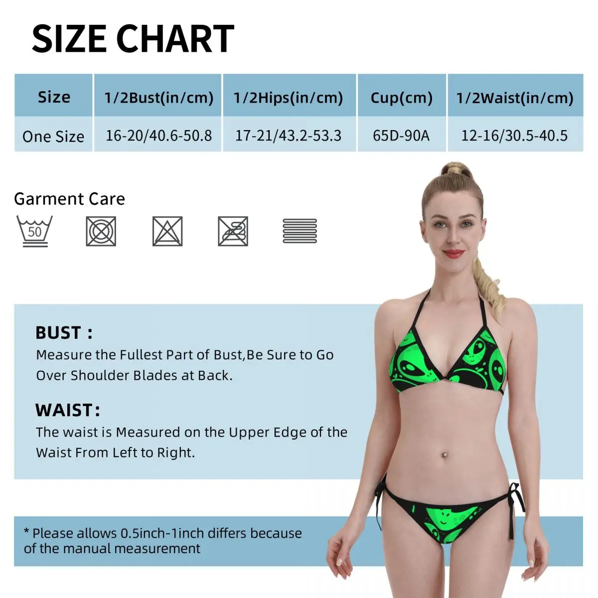 Bañador triangular de 2 piezas para mujer, conjunto de Bikini con cordones, traje de baño Halter Sexy, Pushup, Bikini OVNI alienígena verde