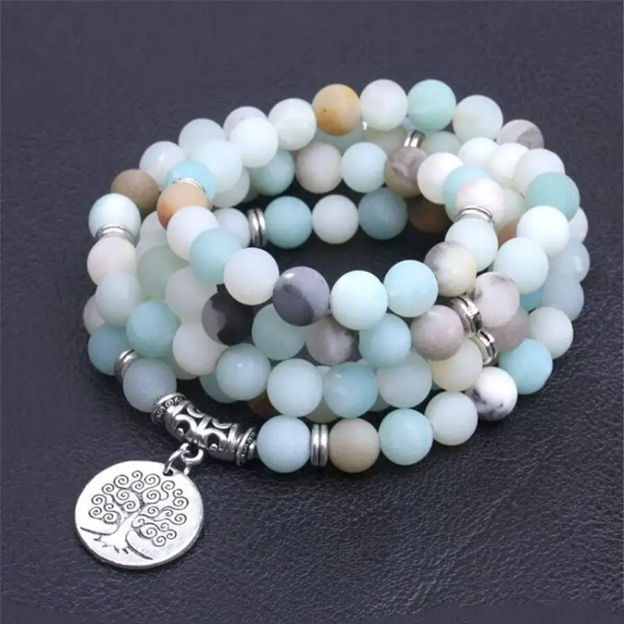 

8mm 108 Frosted stone Amazoniteite beads Charm mala Bracelet Stone Jewelry Bodhi Natural stone Women Men's Spiritual Mala Yoga