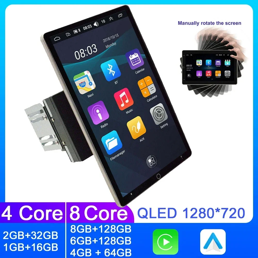 4G+WIFI Android 14 Car Multimedia Player Universal 2Din 10inch Rotatable Screen GPS BT Car Stereo Radio HD Auto Radio Player