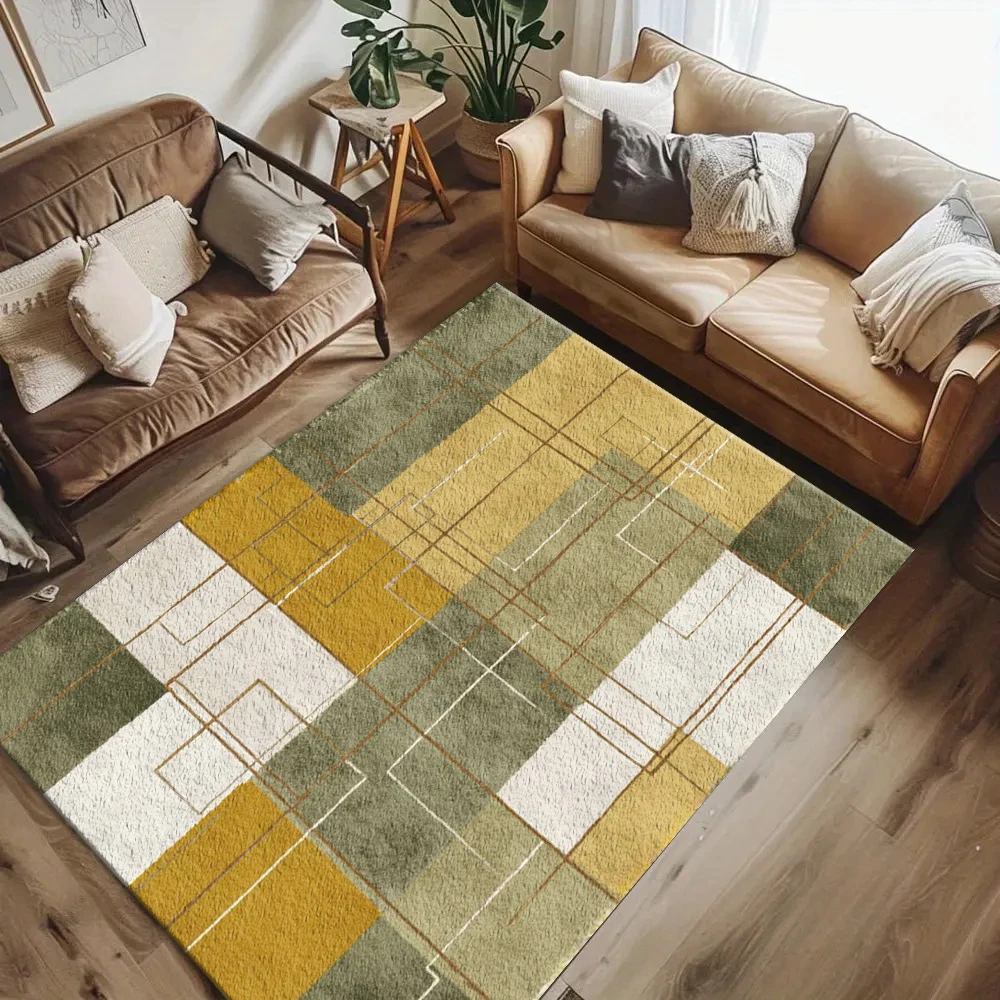 Olive Yellow Abstract Geometri - Printed Rug Abstract 评论和价格