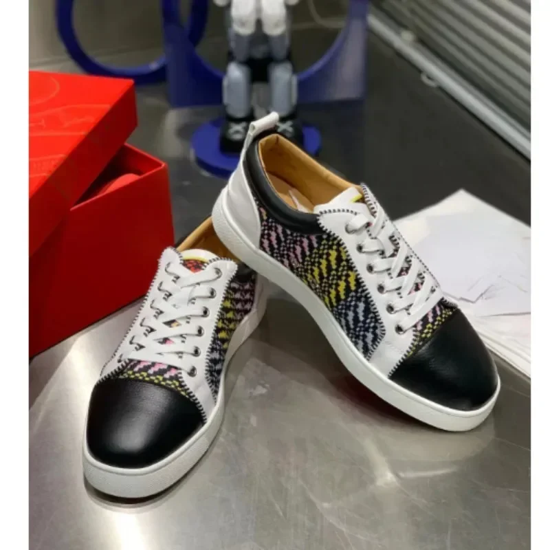 

Luxury Shoes Red Bottom Shoes Leather Low Top Men's Lace Up Red Rivet Shoes men's Casual Sneakers Couple