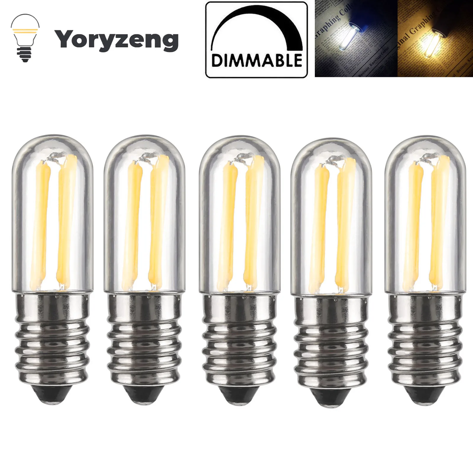 Lâmpada LED regulável para luz de geladeira, lâmpada de filamento, lâmpada COB, candelabro, substituir, 30W, E12, E14, 110V, 220V, 4W, 5Pcs