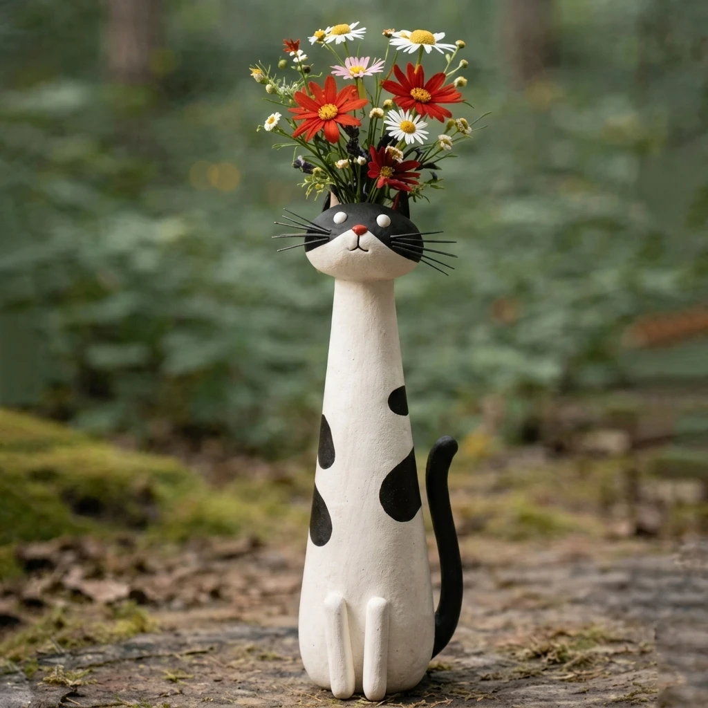 Quirky Cat Vase Unique Resin Flower Pot for Home Decor Gift Creative Kitten Shaped Ornament Desk Accessory Durable Art