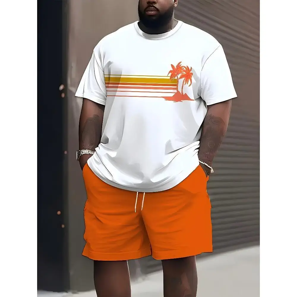 

Men's large printed short-sleeved T-shirt (no shorts), casual fashion outdoor summer clothing, lightweight summer clothing