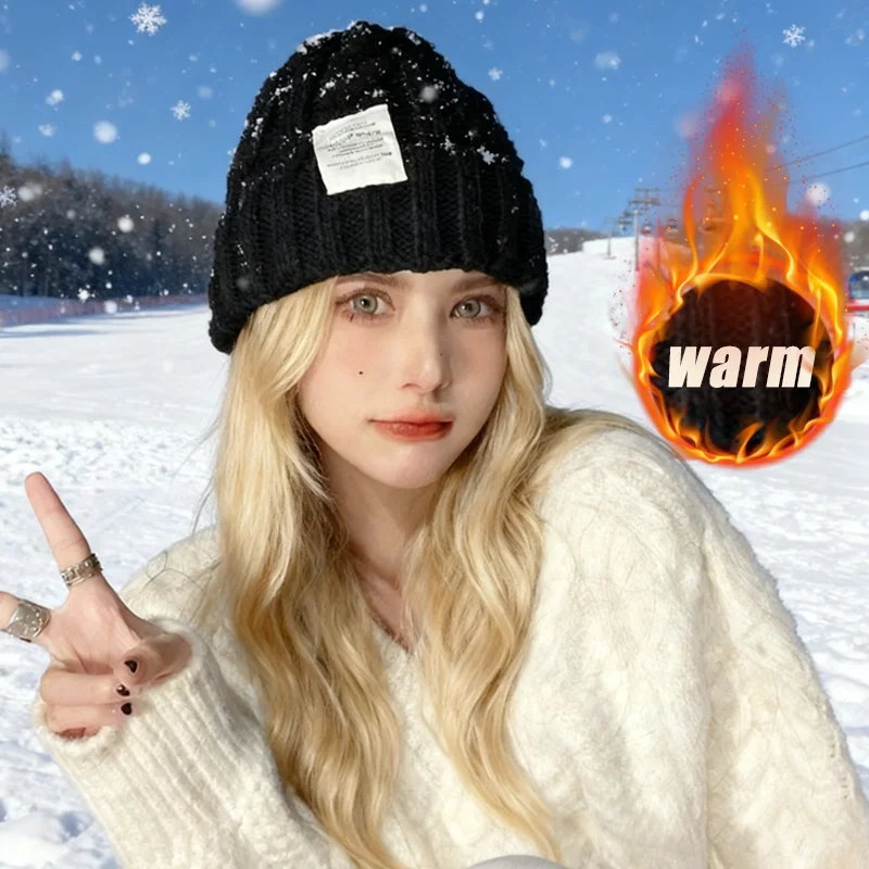 Gorro de punto con giros de masa frita, cintura grande, Edición coreana, Otoño Invierno, gorro de punto cálido con protección para los oídos para estudiantes