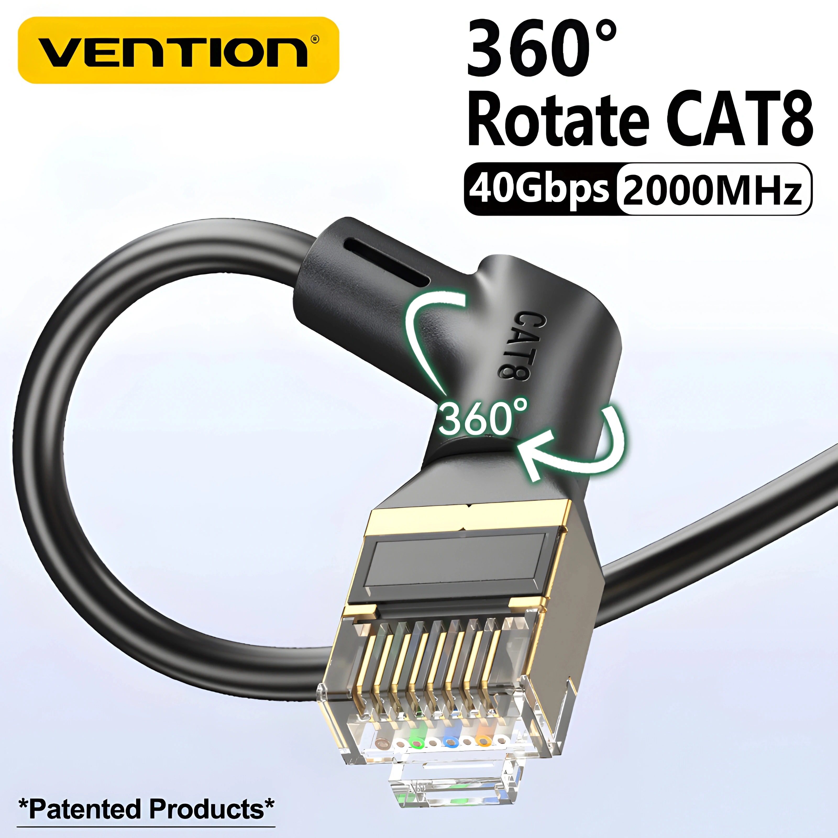 Венеция Новый! 360 °   Поворотный Ethernet-кабель CAT8, 40 Гбит/с, 2000 МГц, сетевой шнур с двойным экраном для ноутбуков, PS 4, маршрутизатор, кабель RJ45
