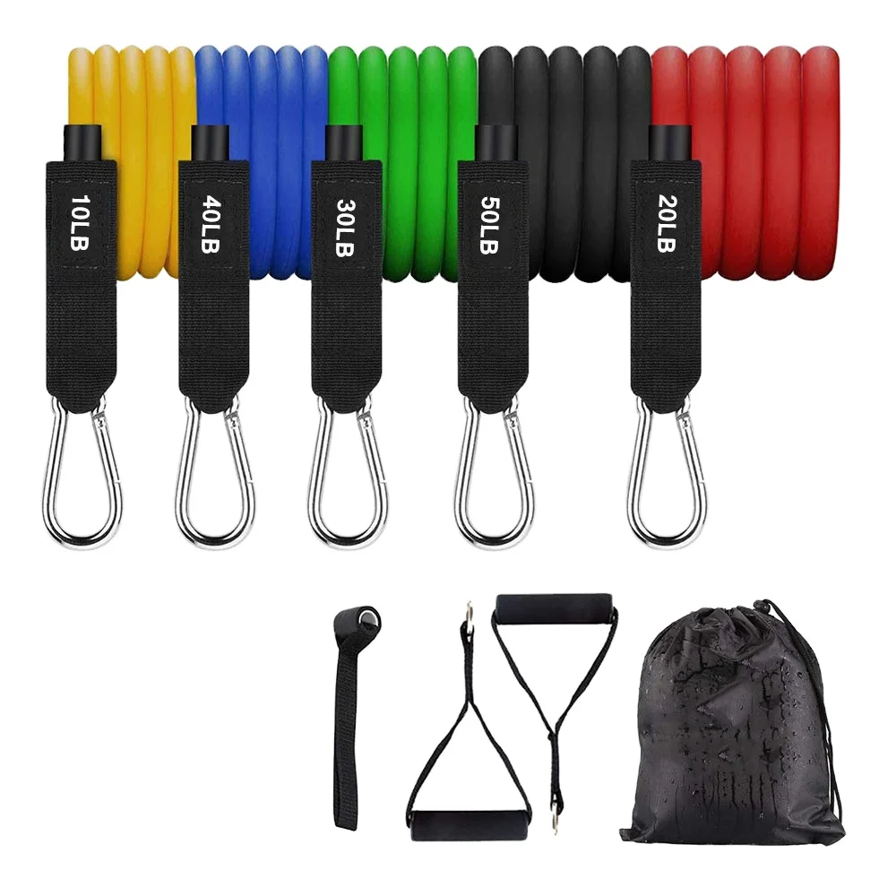 Wholesale Level 5 Heavy Duty Adjustable Gym Fitness Workout Elastic 11 Pcs Latex Resistance Belt Tube Sleeve