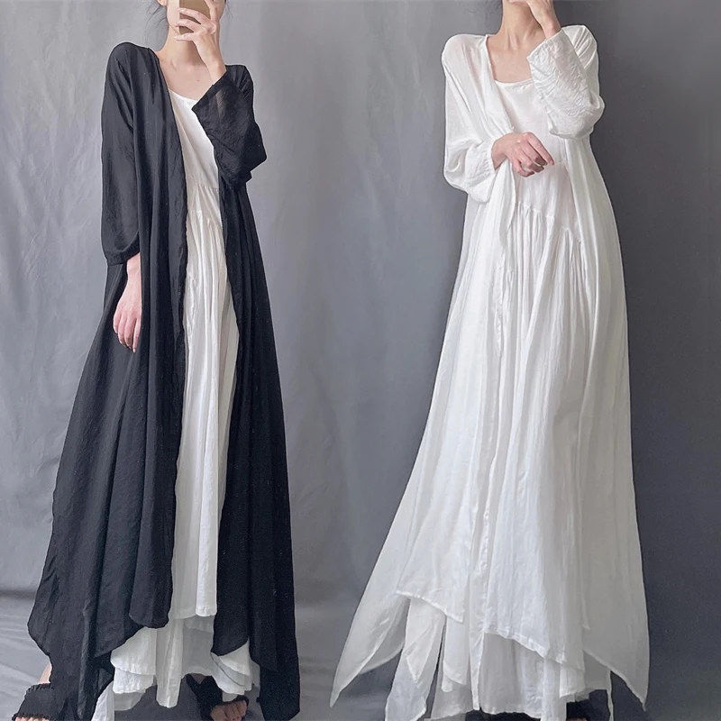 معطف واقي من الرياح للنساء بأكمام طويلة وحاشية غير متساوية باللونين الأسود والأبيض خفيف الوزن للربيع والصيف للحماية من الشمس ...