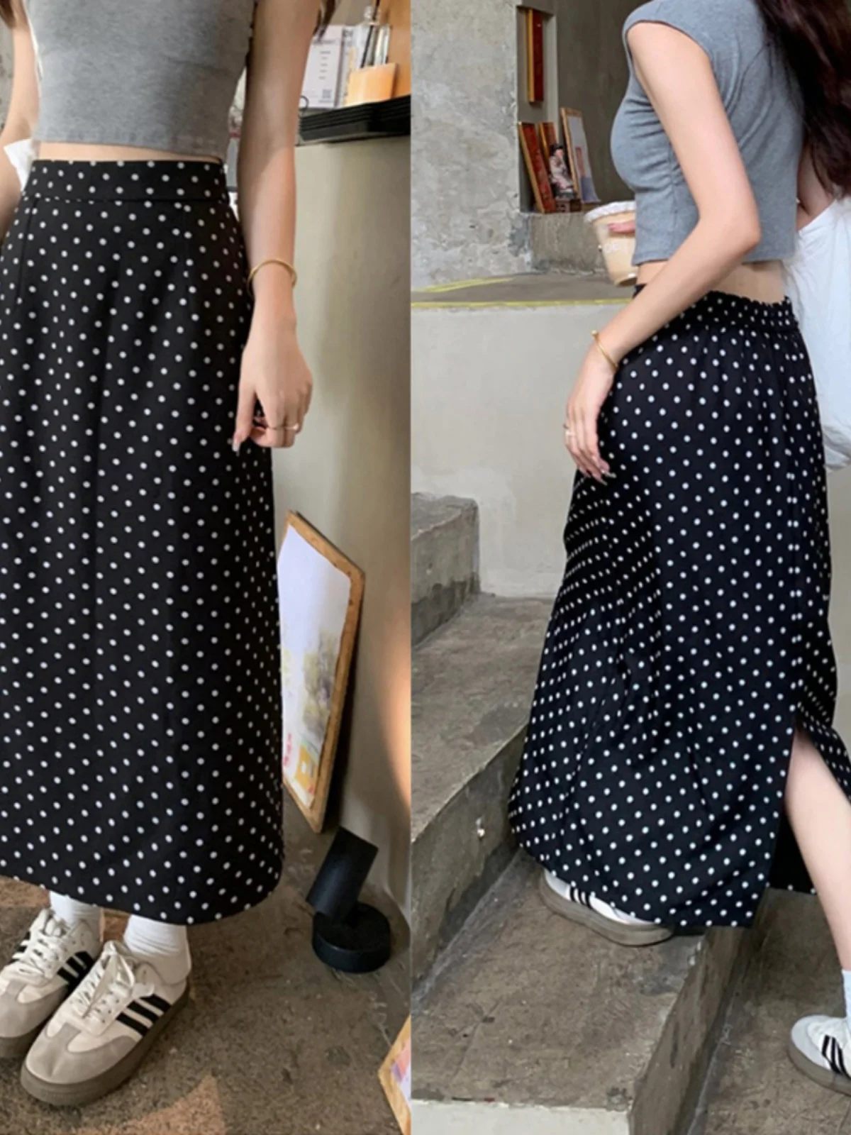 

Retro Polka Dot Midi Half Skirt Summer New plus Size Wrap around Straight Cut Open Step Skirt High Waist A-Line Korean Style