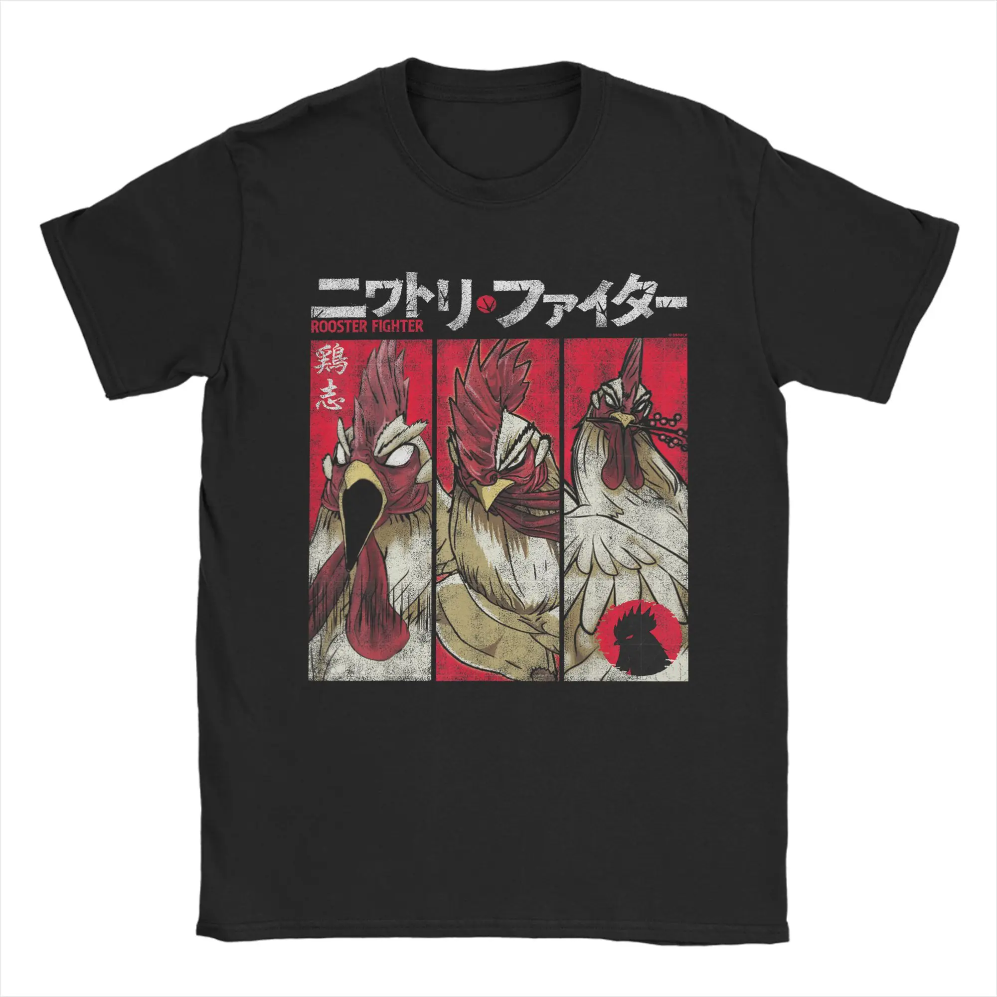 Men T-Shirt Rooster Fighter Keiji Portrait Panels Manga Anime Cotton Tee Shirt Short Sleeve  T Shirts Crewneck Tops Classic