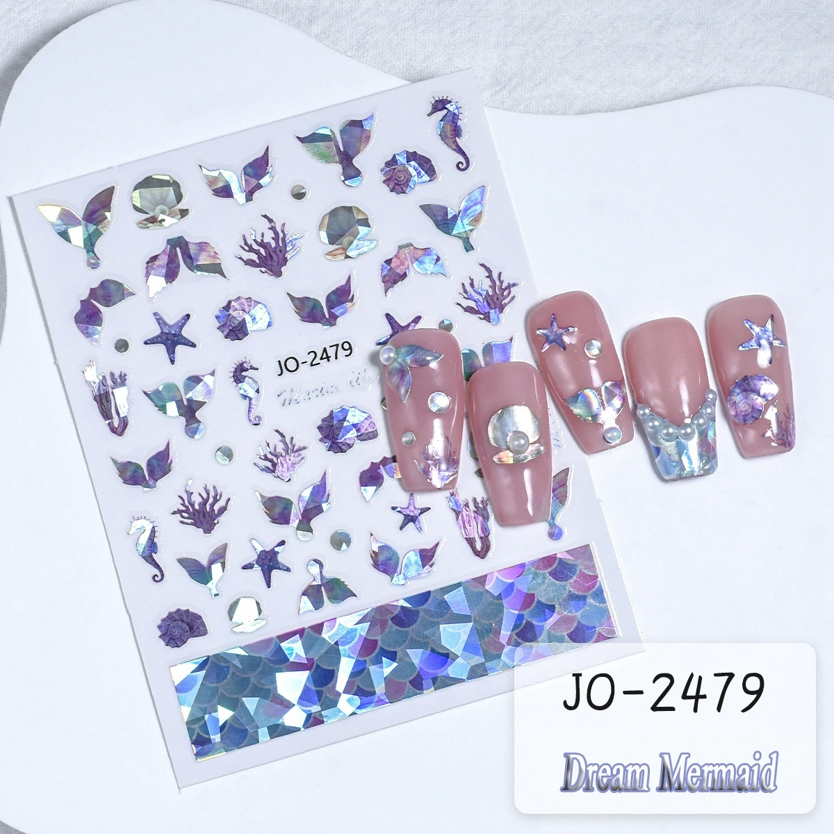 Colorful Shiny Nail Sticker Mermaid Tail Summer Jellyfish Pattern Nail Sticker