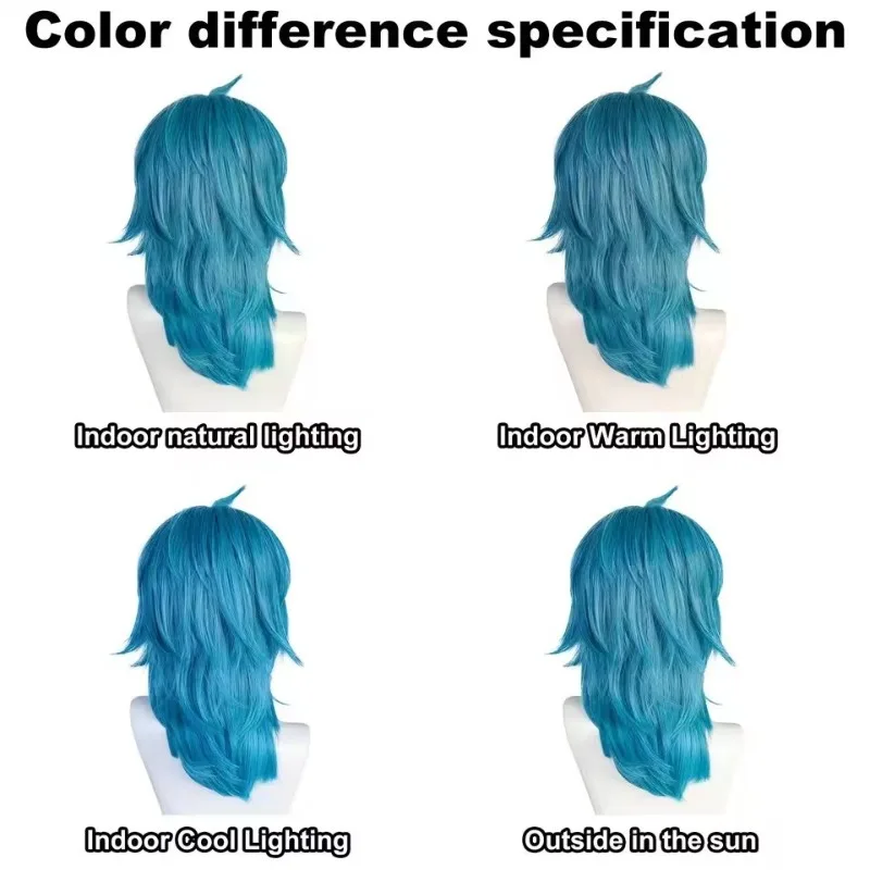 Anime Cosplay Pruik Kort Blauw Hittebestendig Synthetisch Haar Volledige Pruik Cap voor Stijlvol Halloween Kostuum