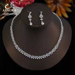 ASNORA New Arrival Round Necklace For Women 2024 Luxury Zircon Jewelry Set Wedding Party Dress Accessories Bridesmaid Gift X0478