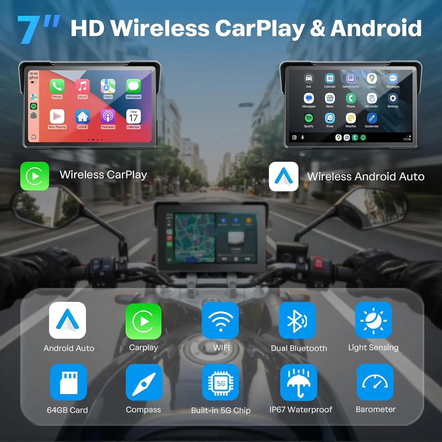 Motorcycle CarPlay Screen with Android Auto – 7” Waterproof GPS, Pantalla para Moto, Apple CarPlay, Navigation System for Motorc