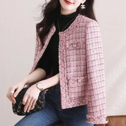 프랑스 시니어 향수 재킷 여성 2025 봄 가을 신상 코트 고급 트위드 아우터 웨스턴 스타일 숏 여성 트렌드 탑