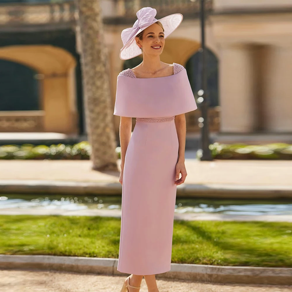 

Elegant Mother of the Bride Dresses Square Neck Short Sleeves Customized Wedding Party Gowns Beadings Mermaid فساتين ال
