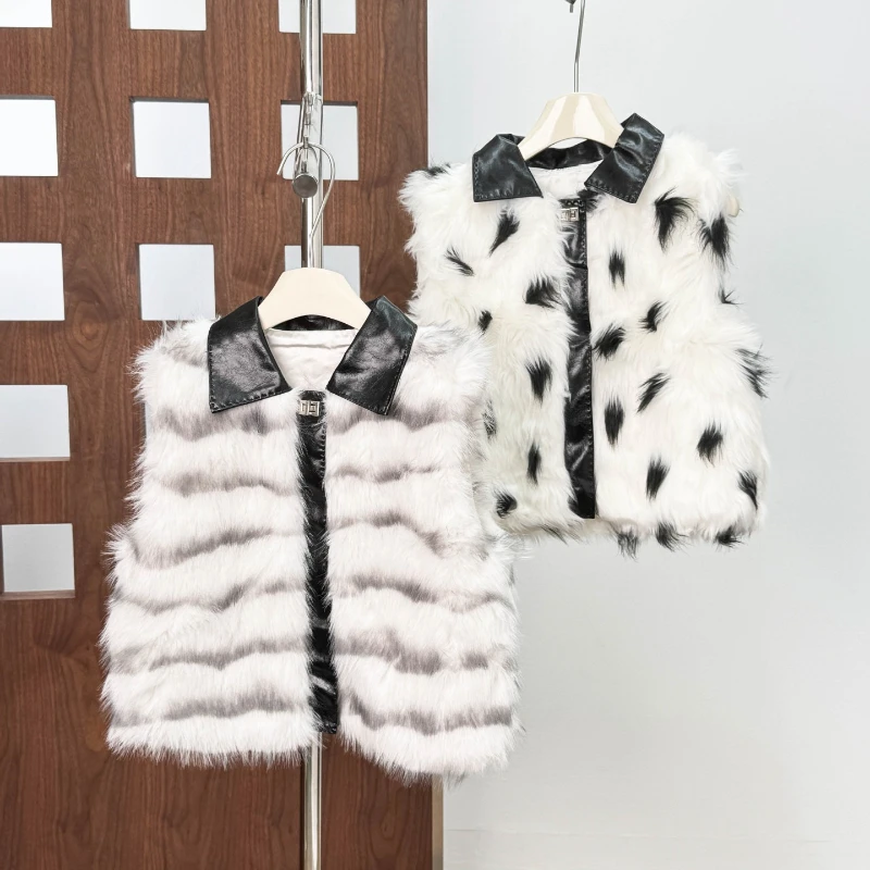 

Пушистая куртка в горошек с короткими рукавами и лацканами в полоску из искусственного меха Жилеты на одной пуговице Искусственная лиса Теплые толстые плюшевые пальто Роскошные