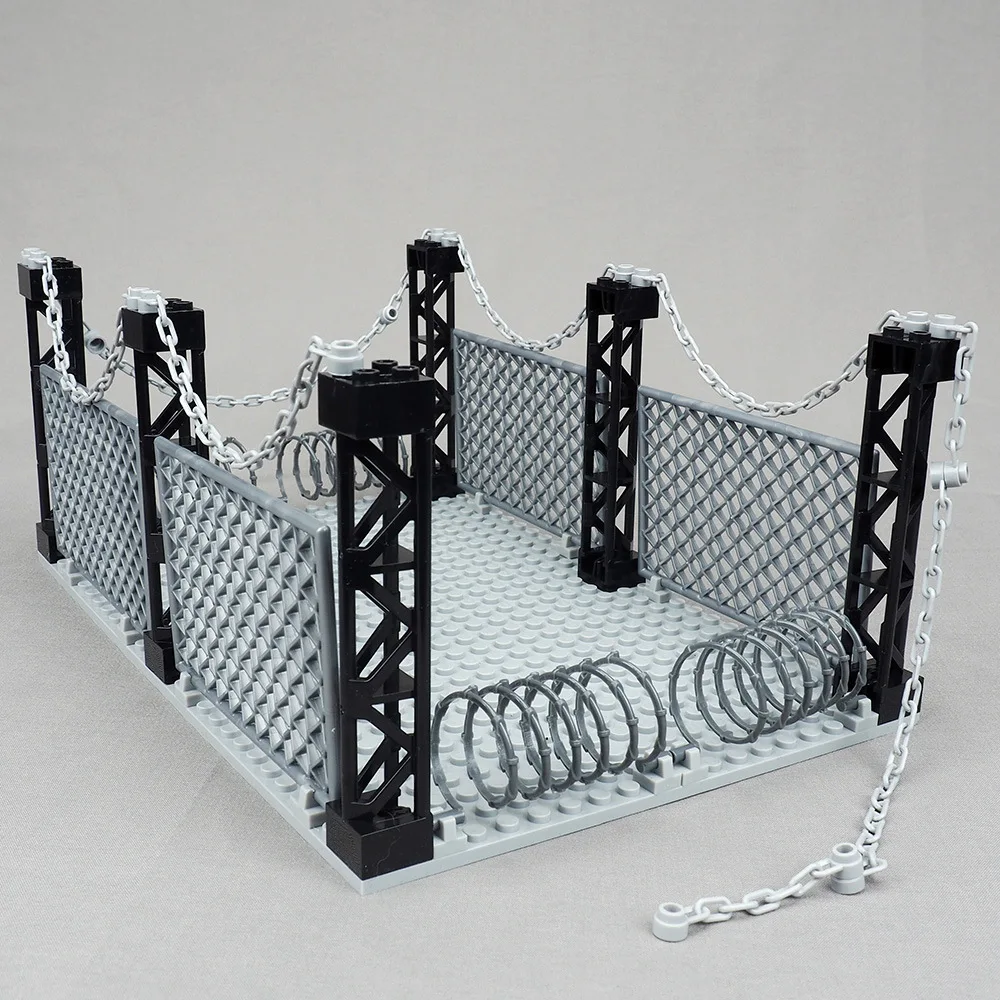 Chain grid fence base construction Building blocks Military equipment placed Grid display rack DIY assembly model block