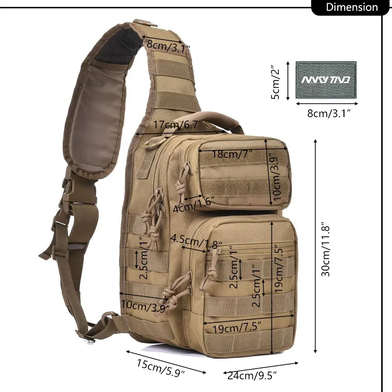 Men\'s EDC Shoulder Bag Sling Pack Crossbody Case Chest Bag Range Use Hiking City Walk School Bag Khaki