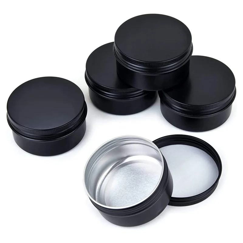 

AONEQ-30Packs Empty Jars 80Ml Black Round Aluminum Tin Cans Screw Top Metal Steel Tins Lip Balm Tins Box Cosmetic Containers