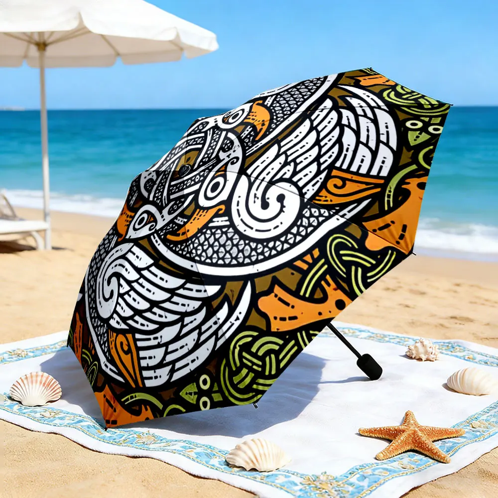 1PC Colorful Artistic Umbrella by a Scenic Lakeside Print 8 Iron Ribs Folding Umbrella Auto-Open Fashion Sunshade