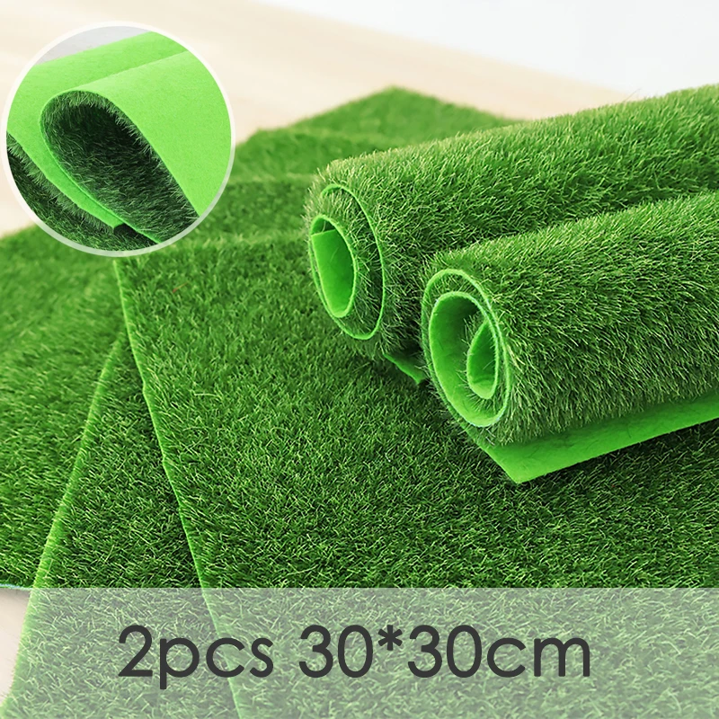 2PCS Artificial Grass Outdoor Gardening Turf Lawn Synthetic Fake Grass Carpetfaux Micro-landscape DIY Flocking Rug 30*30cm