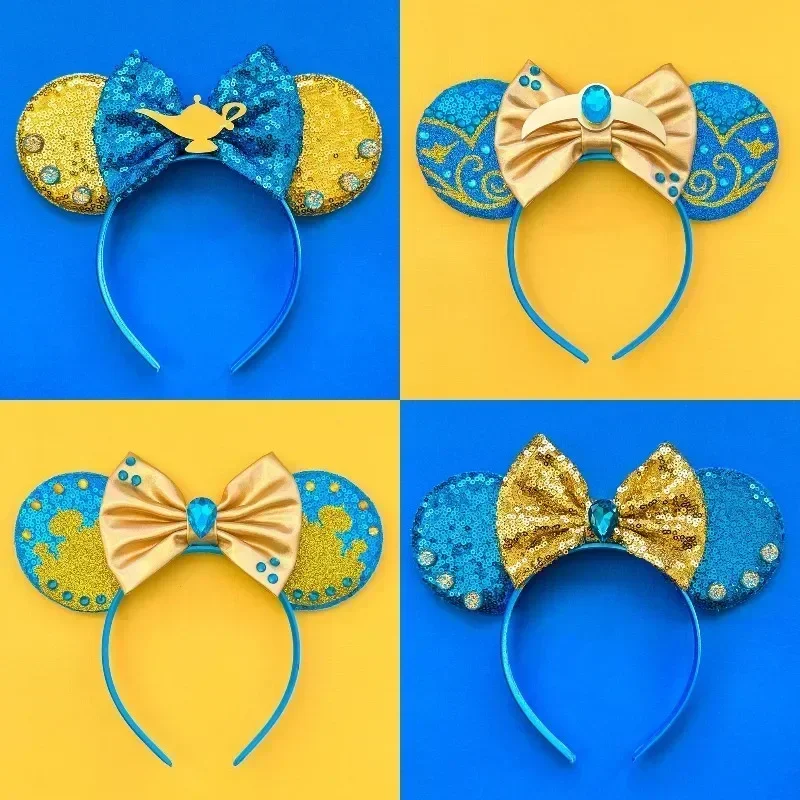 Disney Aladdin Ear Headbands for Adults Girls Castle Magic Lamp Headwear Mickey Mouse Ears Hairbands Women Bows Hair Accessories