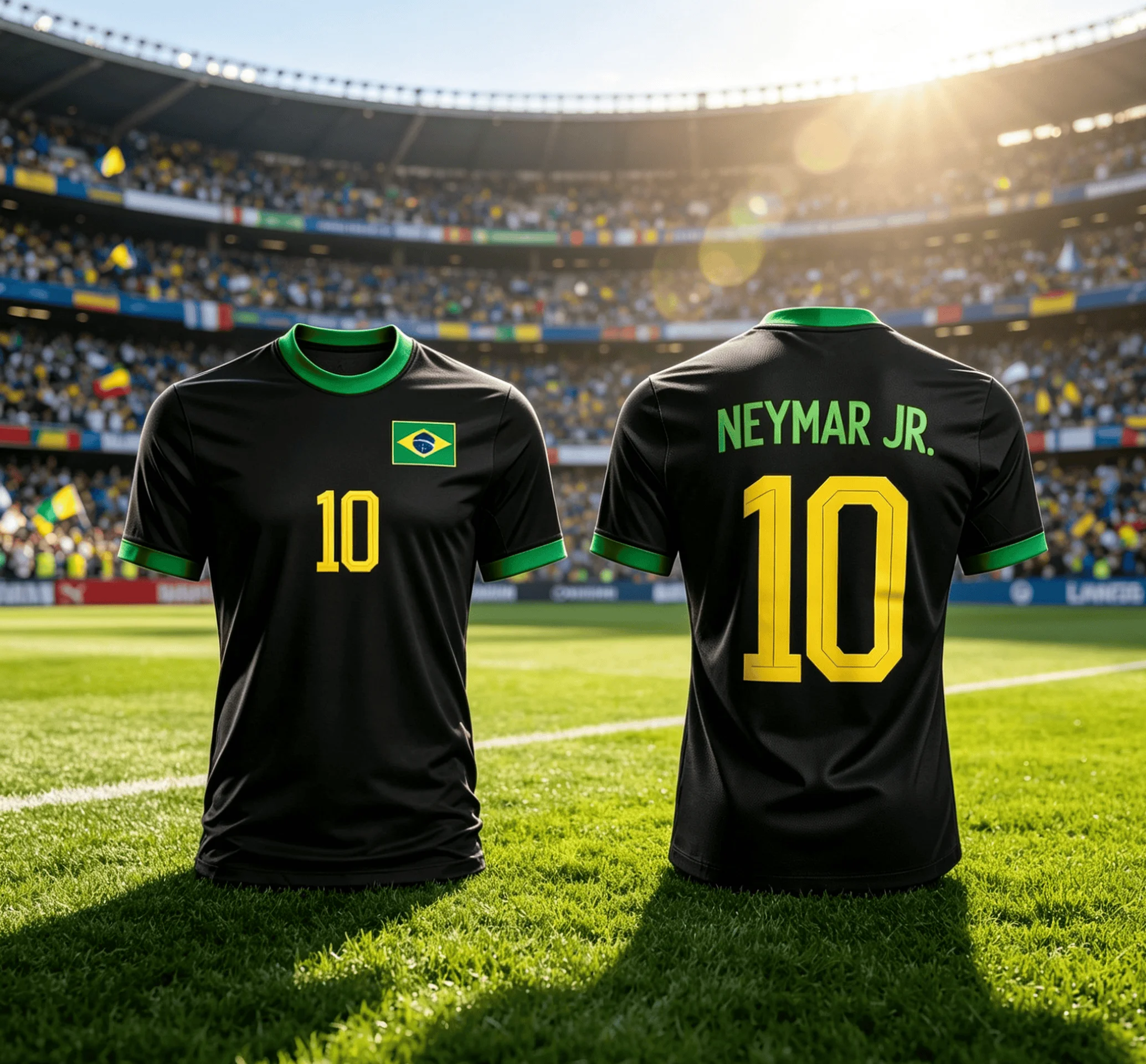 Brazil National Team Neymar Jr No.10 Black Football Short Sleeve Jersey Fan Sports Top