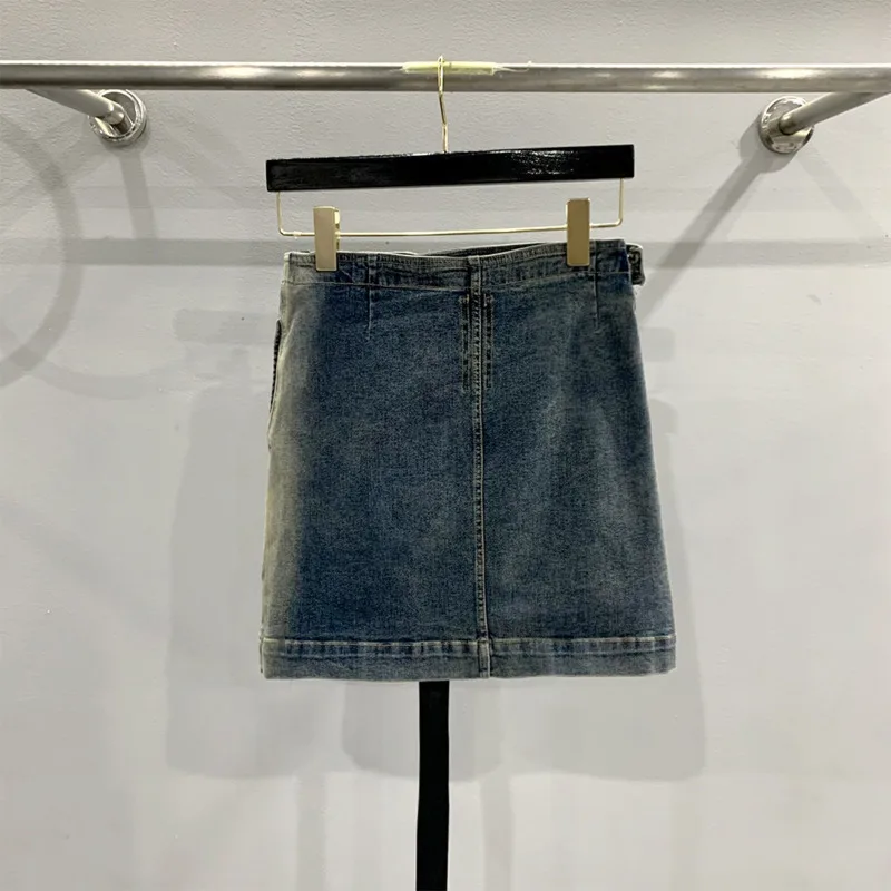 ANJY Summer New Women Irregular Washed Gradient Diagonal Zipper Slim Fit Bomber Wrap Hip Skirt Trend Fashion Niche Design A24119