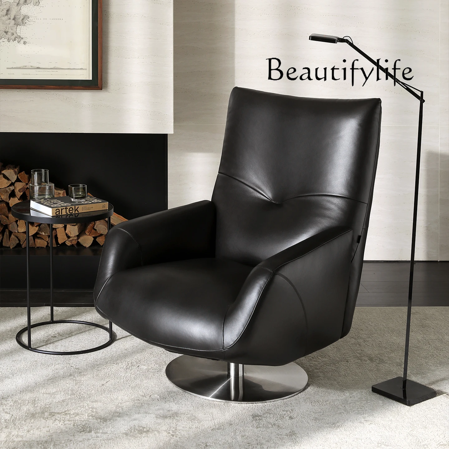 

Средневековое кресло для отдыха в стиле ретро, полный первый слой из воловьей кожи, вращающийся одиночный диван с высокой спинкой