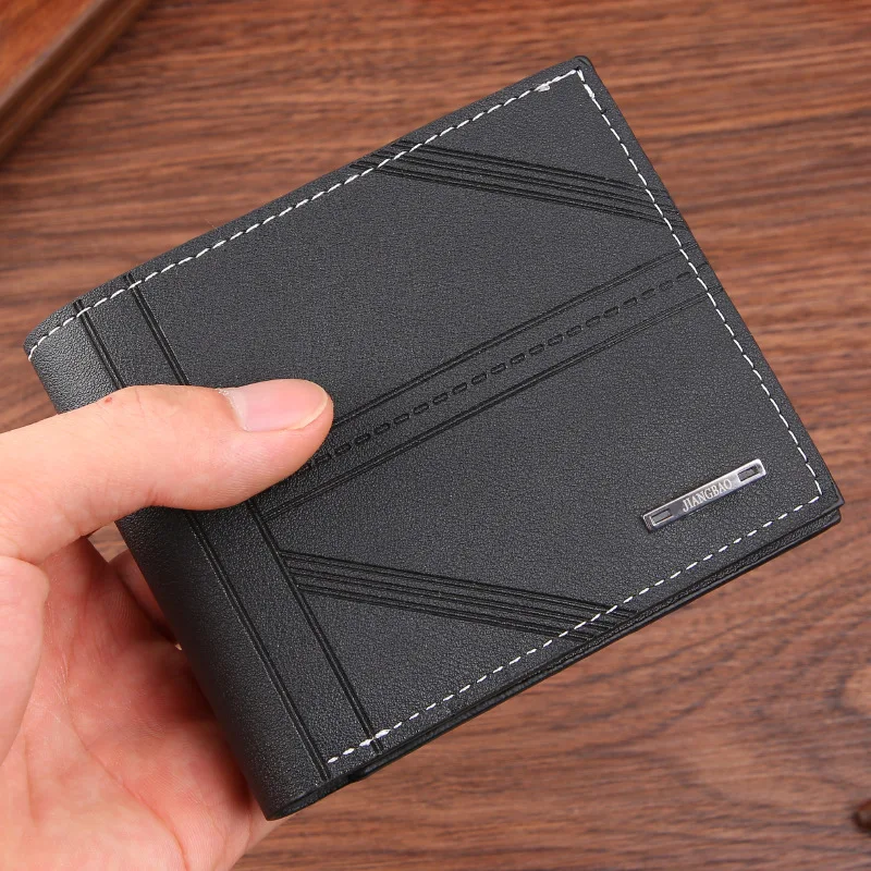 Men's Anti-Theft Short Bifold Wallet with Money Clip Youth Fashion Embossed Leather Slim Large Capacity Multi-Card Holder Purse