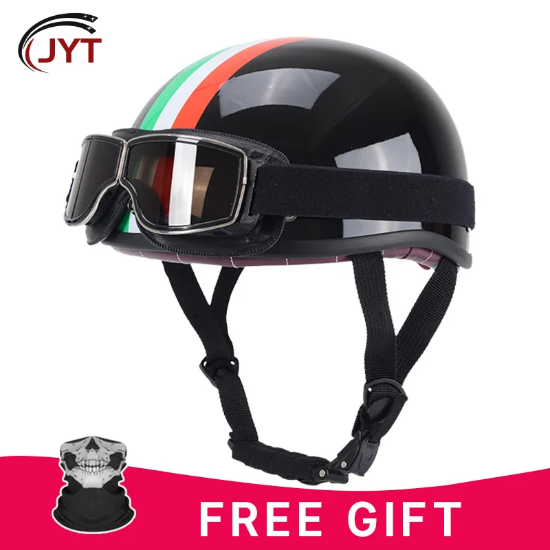 Half Face Helmet for Men Women DOT Approved Retro 1/2 Motorcycle Helmets with Skull Mask Four Season Moped Scooter Cruiser