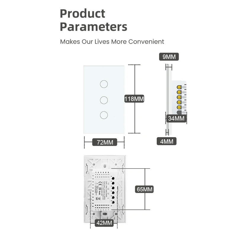 LOGEN Touch Switch Wall Light Switch 1/2/3Gang 1Way US Brazil Sensor Switch Waterproof Crystal Glass Panel No Neutral Wire