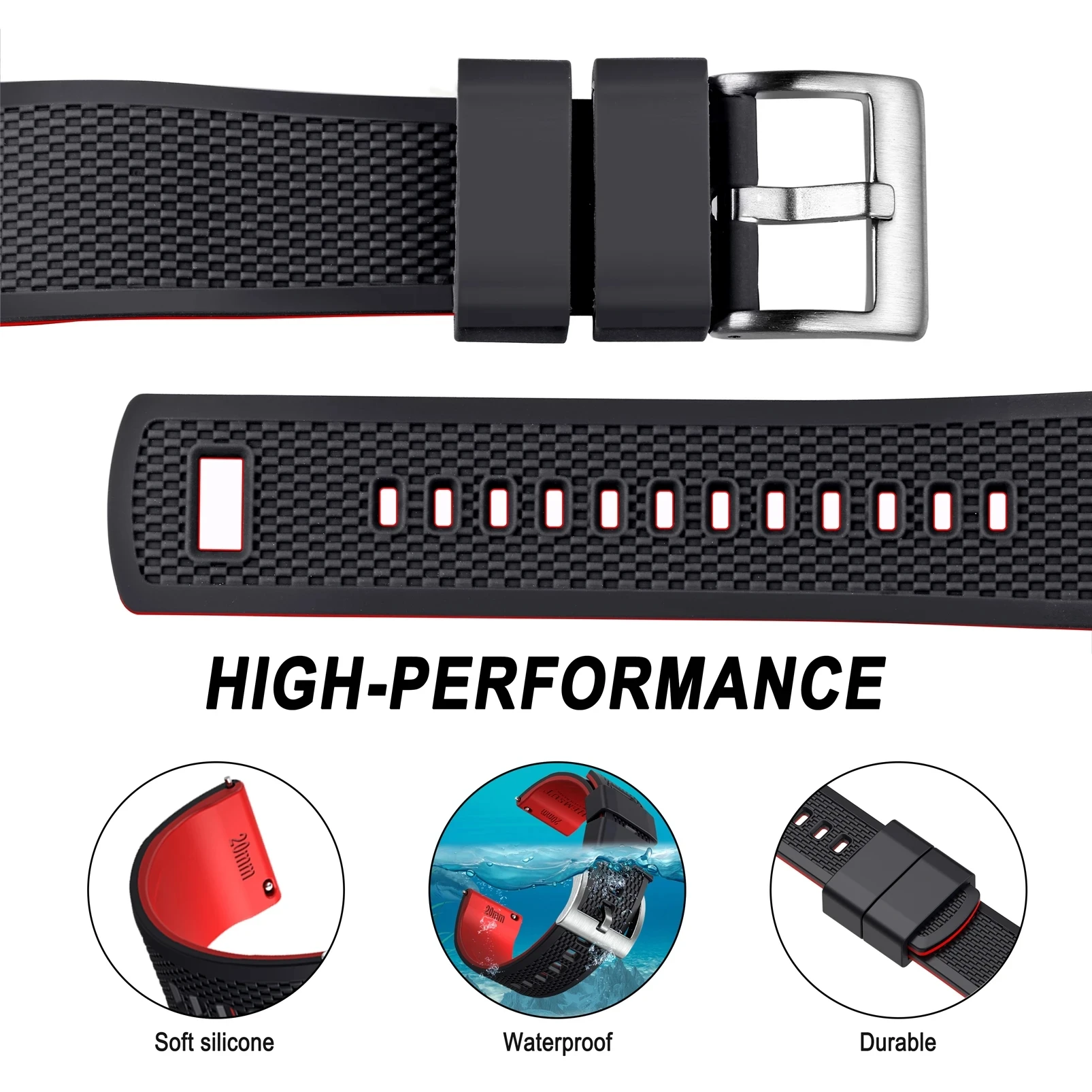 Hemsut Silicone Smart Watch Bands, 18mm 20mm 22mm Quick Release Rubber Watch Strap for Man Women Soft Replacement