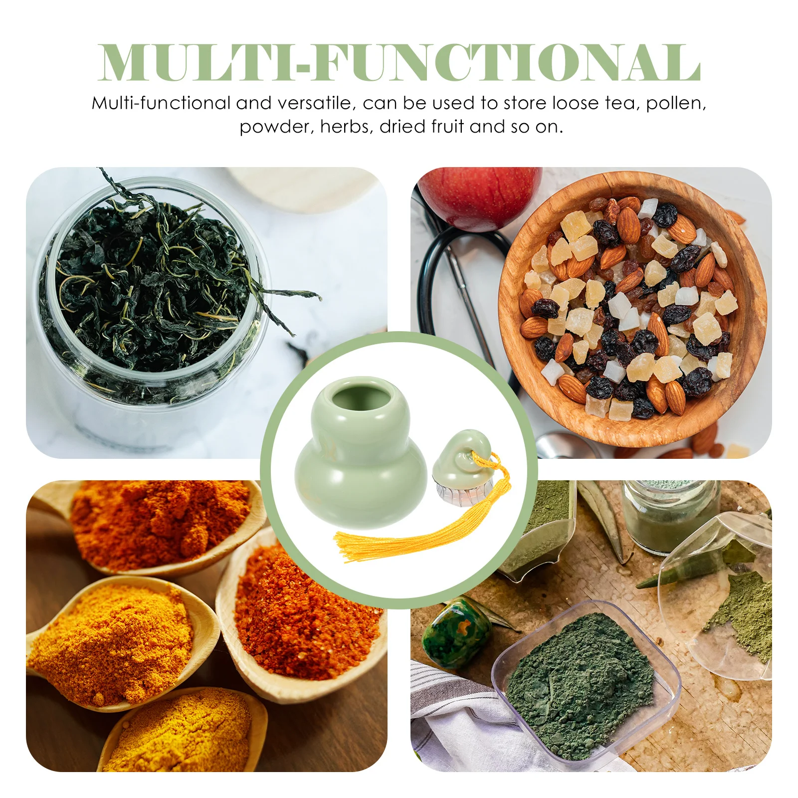 

Ceramic Gourd Tea Jar with Lid Loose Leaf Storage Container Moisture Proof Powder Canister Versatile Household Decor for Bedroom