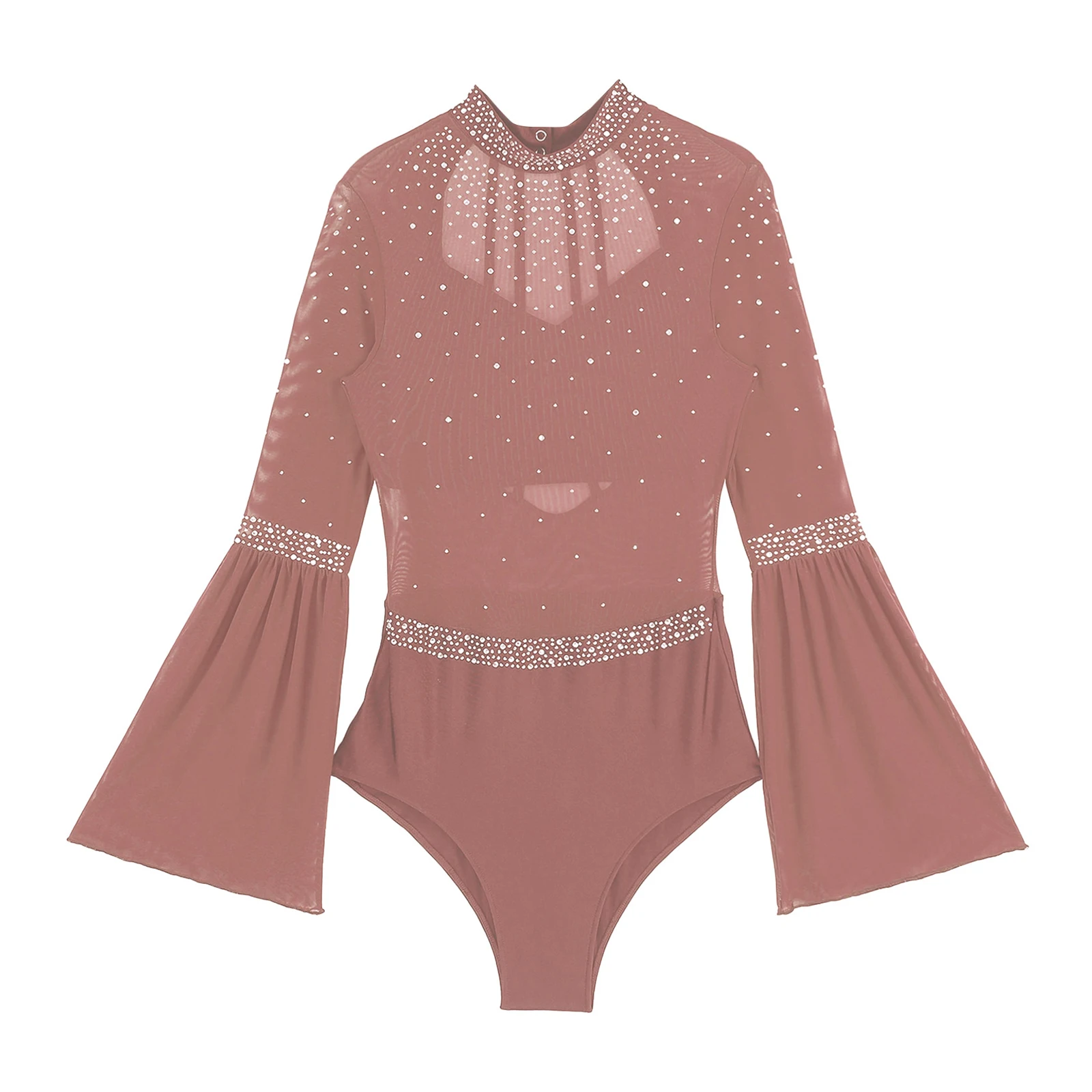 Damen Eiskunstlauf Rhythmische Gymnastik Performance Kostüm Flare Sleeve Sparkly Strass Ballett Tanz Trikot Tanzbekleidung – Detail 39