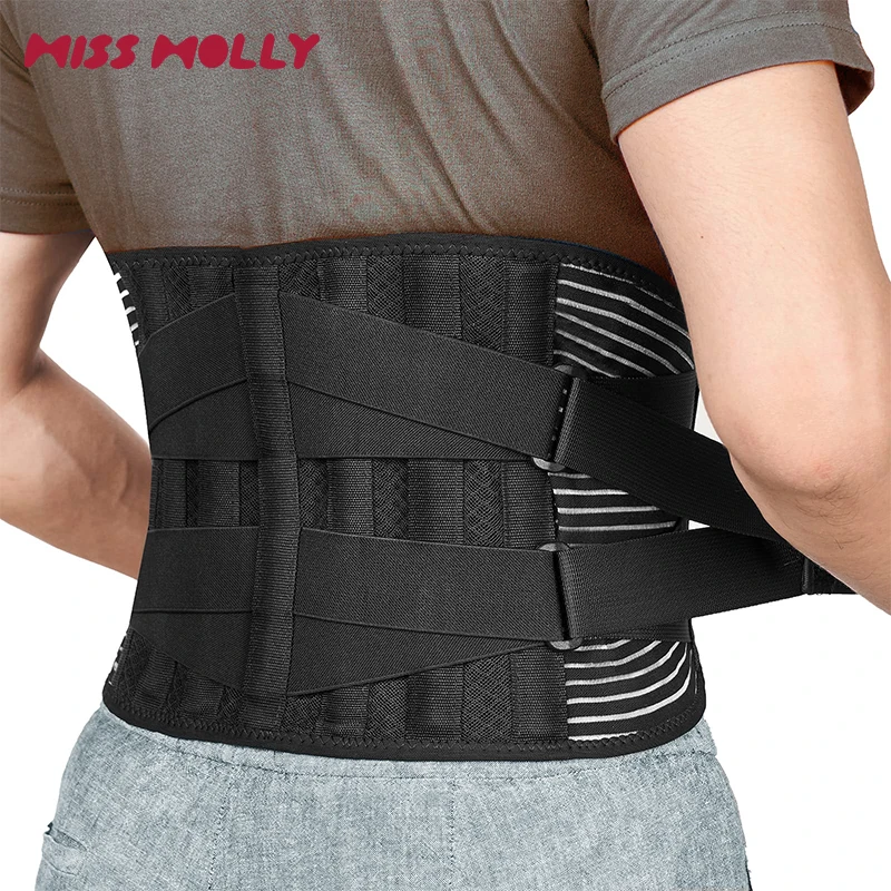 Breathable Back Support Belt for Men Waist Trainer Back Braces for Lower Back Pain Relief Anti-skid Lumbar Support Belt Black