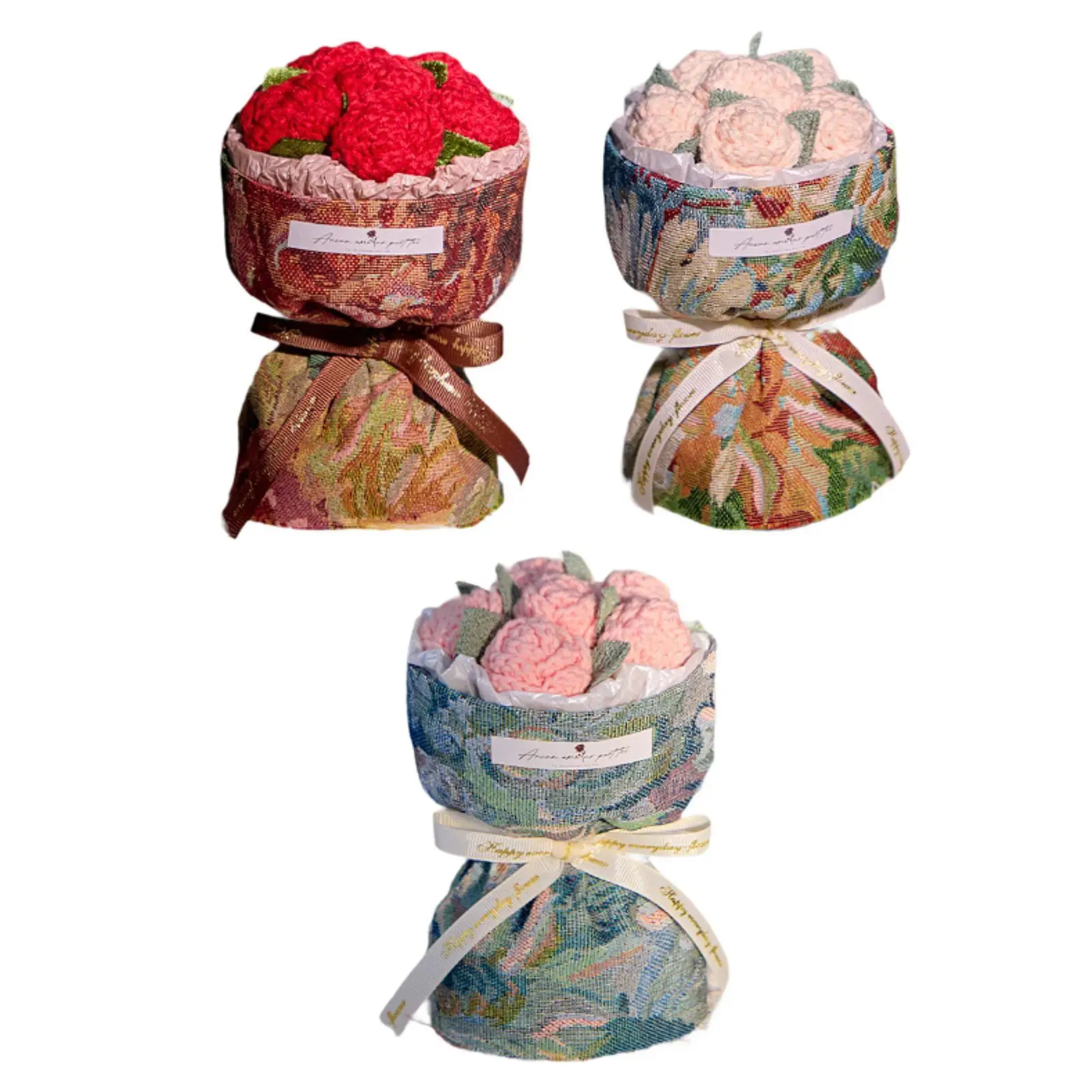 باقة زهور صناعية من الكروشيه، باقة رومانسية منسوجة رقيقة لحفلات الأصدقاء