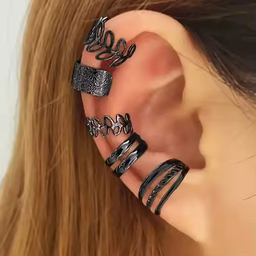 5pcs/set Trendy Elegant Design Ear Cuff Classic Elegant Style Gifts Women's No Piercing Clip silver Earrings Circle Leaf Shaped - Image 7