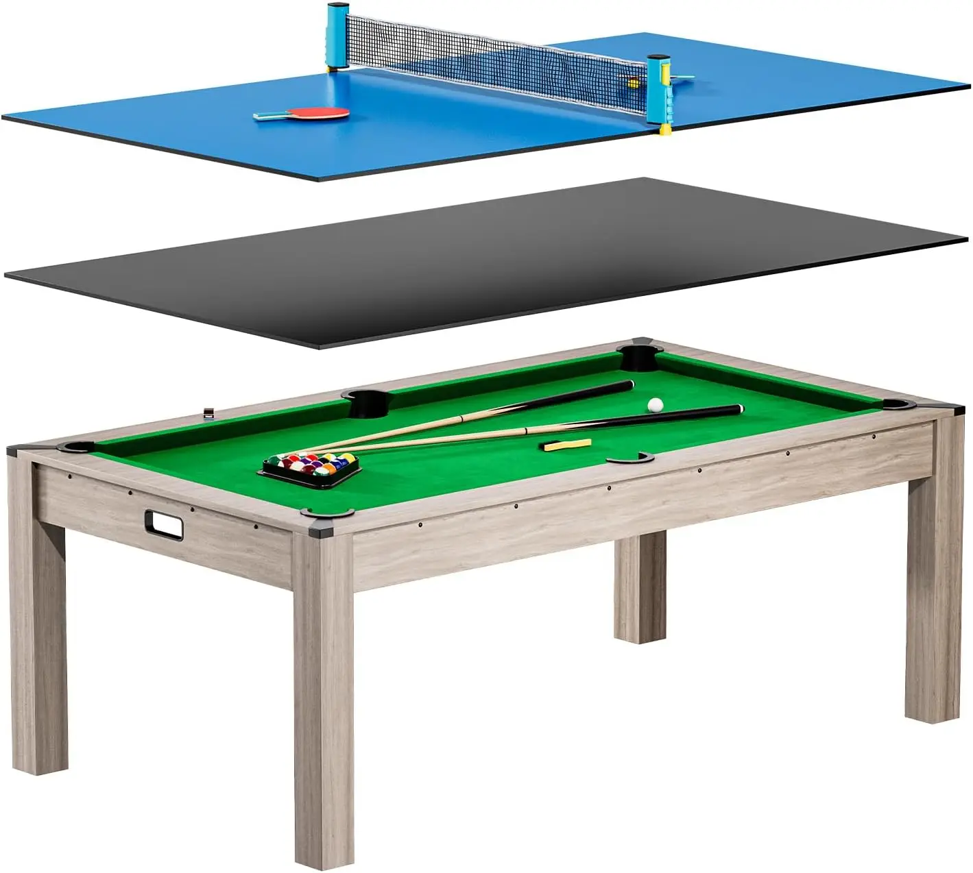 

Garvee Wood Grain Finish 3-in-1 Multi Game Table 7 FT, Billiard Pool Table Convertible to Dining Table and Table Tennis with Balls Cues Ping Pong Accessories