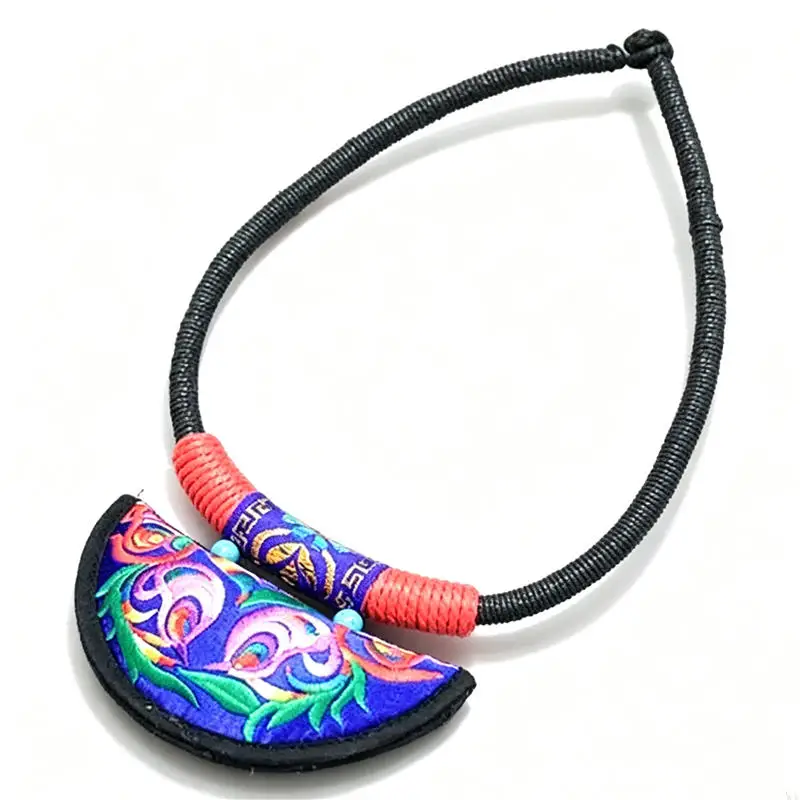 Mix 10PCS Miao Ethnic Handmade Embroidered Half Moon Fragrant Bag Collar Necklaces TNL147