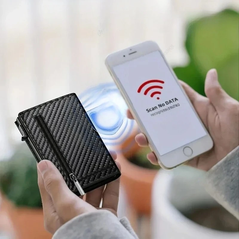 Dompet Pria Pemblokir Kartu Kredit Tempat Uang Dompet Mewah Serat Karbon Tempat Kartu Bank Dompet Koin Dompet Minimalis Kecil
