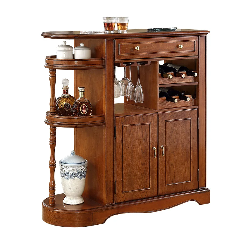 

American all solid wood partition retro double-sided foyer wine cabinet living room screen kitchen decorative entrance cabinet
