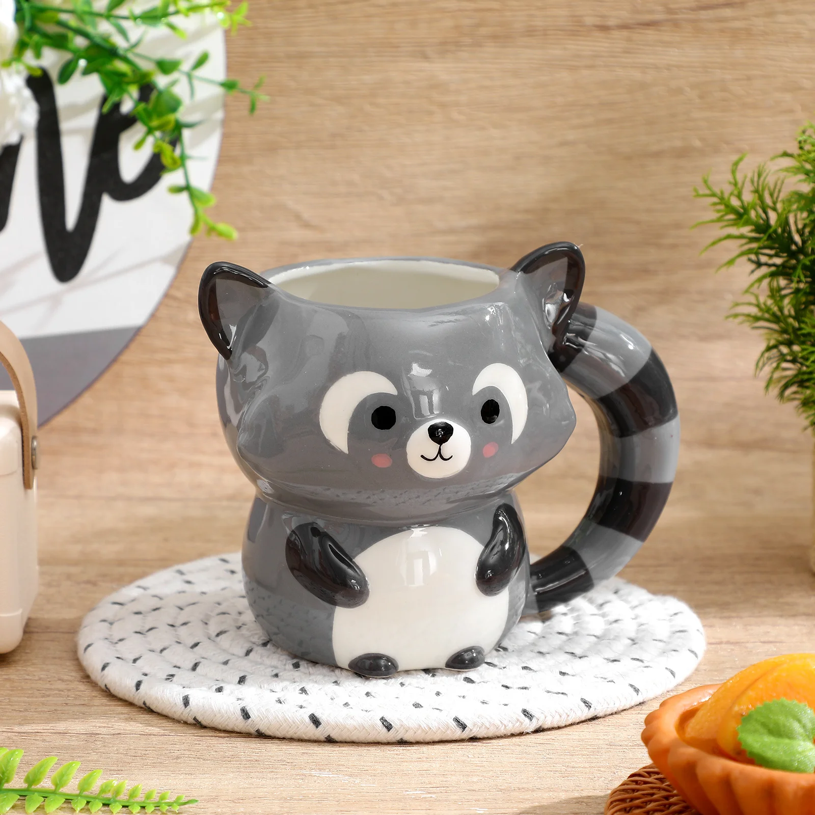 

Cute Raccoon Ceramic Coffee Cup Handmade Drinkware Mug for Tea Latte Juice Microwave and Dishwasher Friendly Coffee Mug