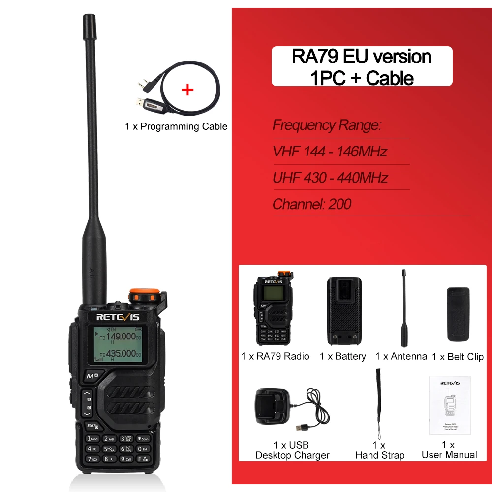 Новый! RA79 Авиационный браслет Walkie Talkie AM FM Airband Двустороннее радио USB C Зарядка Ham Radio UVK5 uvk5 Рация