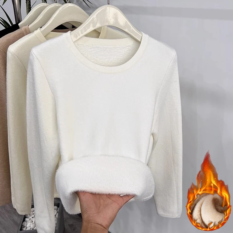 Pullover Frauen Herbst Winter Dicken Rollkragen Schlank Stricken Pullover Neue Warme Fleece Gefüttert Strickwaren Jumper Casual Feste Oansatz Tops