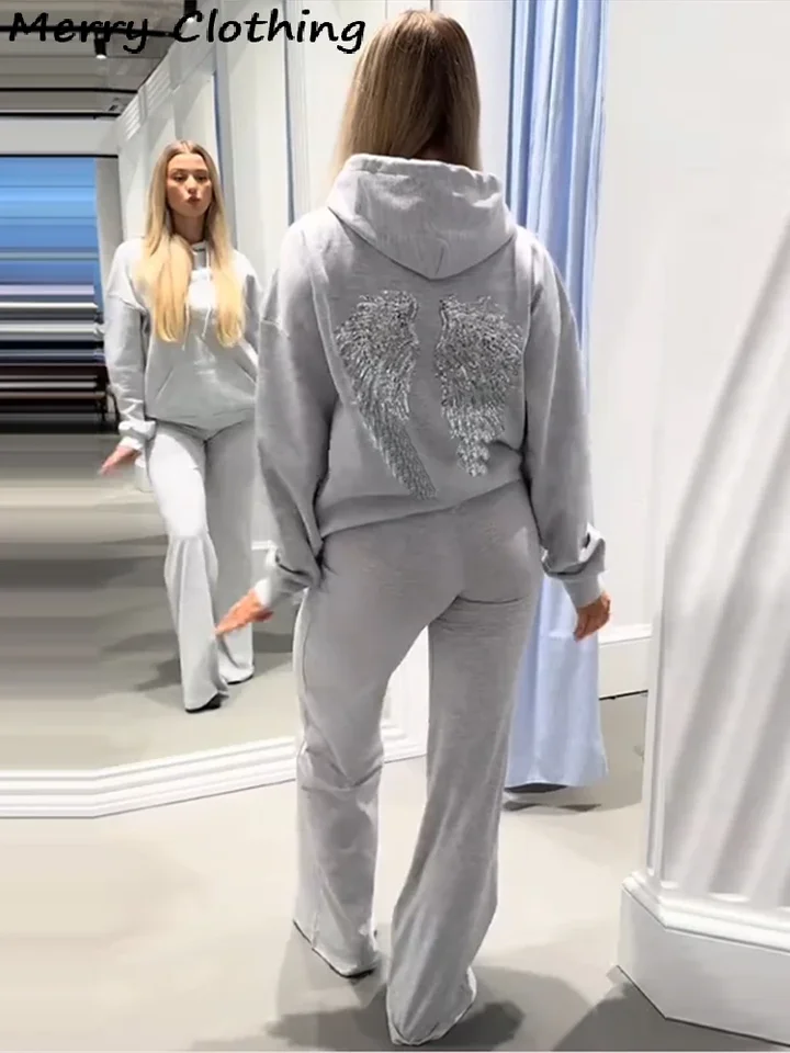 Sequin Angel's Wings Hoodies Women Chic Loose Long Sleeve