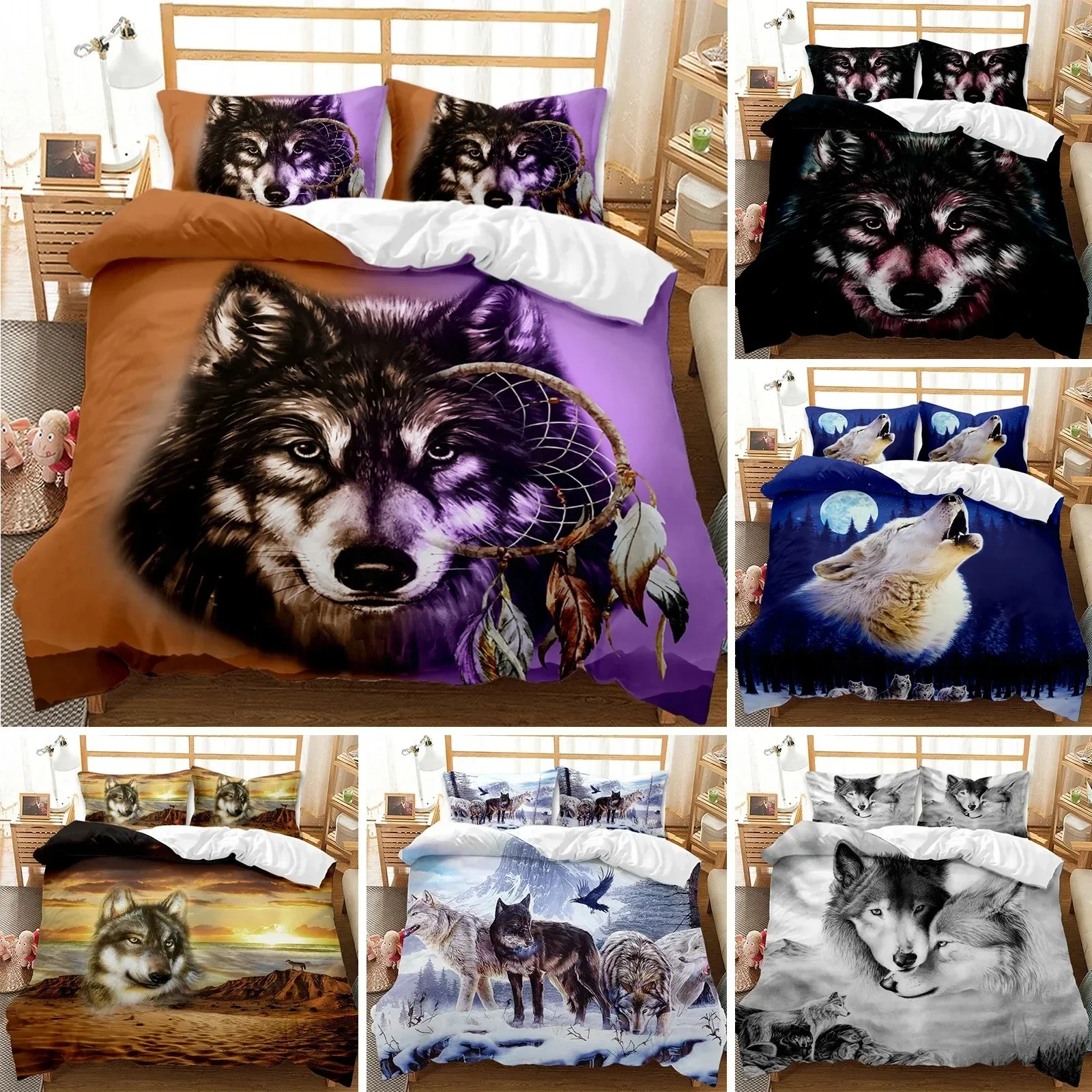

3D Printed Wolf Bedding Set Wild Snow Wolf Animal Duvet Cover Double Twin Full Queen King Adult Kids Bedclothes Quilt Cover