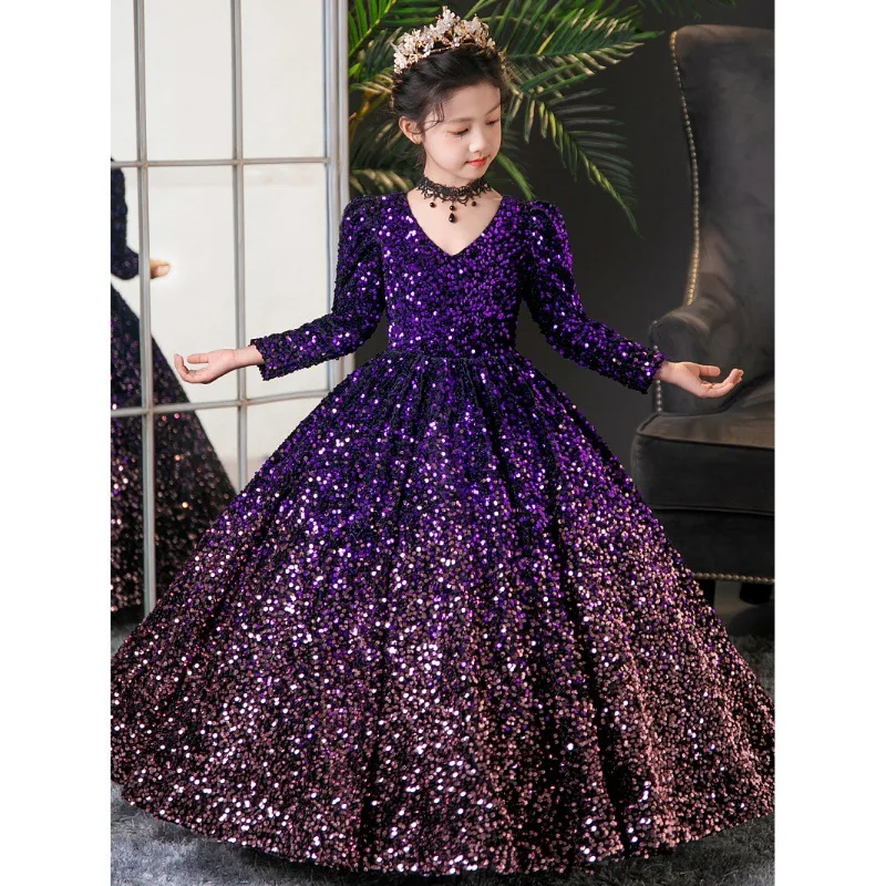 2024 Luxurious Party Dress for Kids Girl Children Fancy Christmas Dresses for Girls Kids Sequins Ball Gown Teens Gala Costume